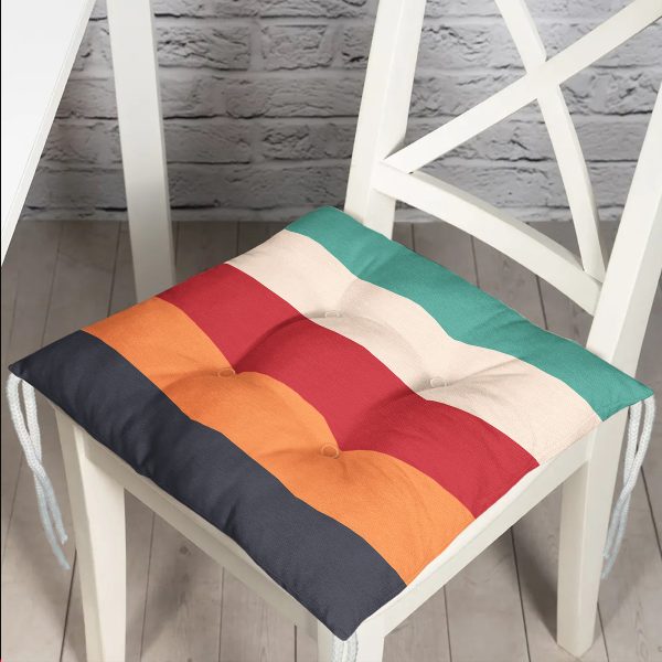 Sarı Turuncu Zigzag Tasarımlı Pofuduk Sandalye Minderi Realhomes