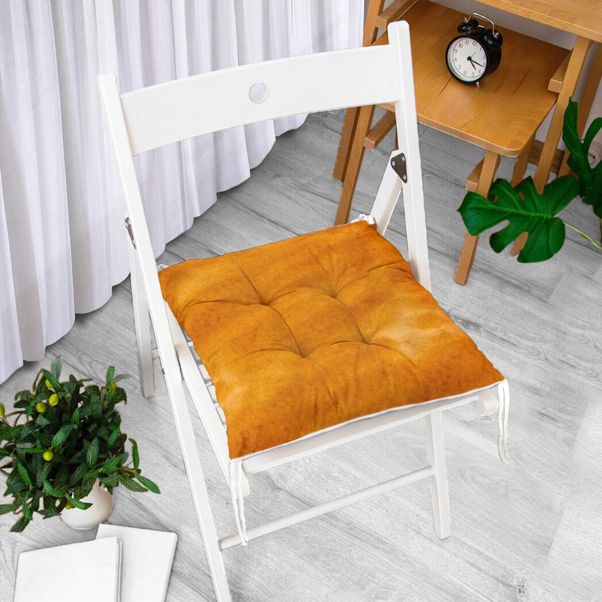 Kahverengi Dalgalı Düz Renkli Dijital Baskılı Modern Pofuduk Sandalye Minderi Realhomes