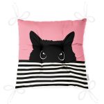 - Pofi-Ryl374-Gorsel-2 - Realhomes  Pembe Zemin Çizgili Motif Kara Kedi Tasarımlı Modern Pofuduk Sandalye Minderi Realhomes