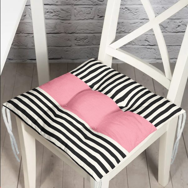 - Pofi-Ryl381-Gorsel - Realhomes  Pembe Zemin Siyah Çizgili Dijital Baskılı Modern Pofuduk Sandalye Minderi Realhomes