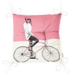Pembe Krem Zemin Bisikletli Adam Motifli Pofuduk Sandalye Minderi Realhomes