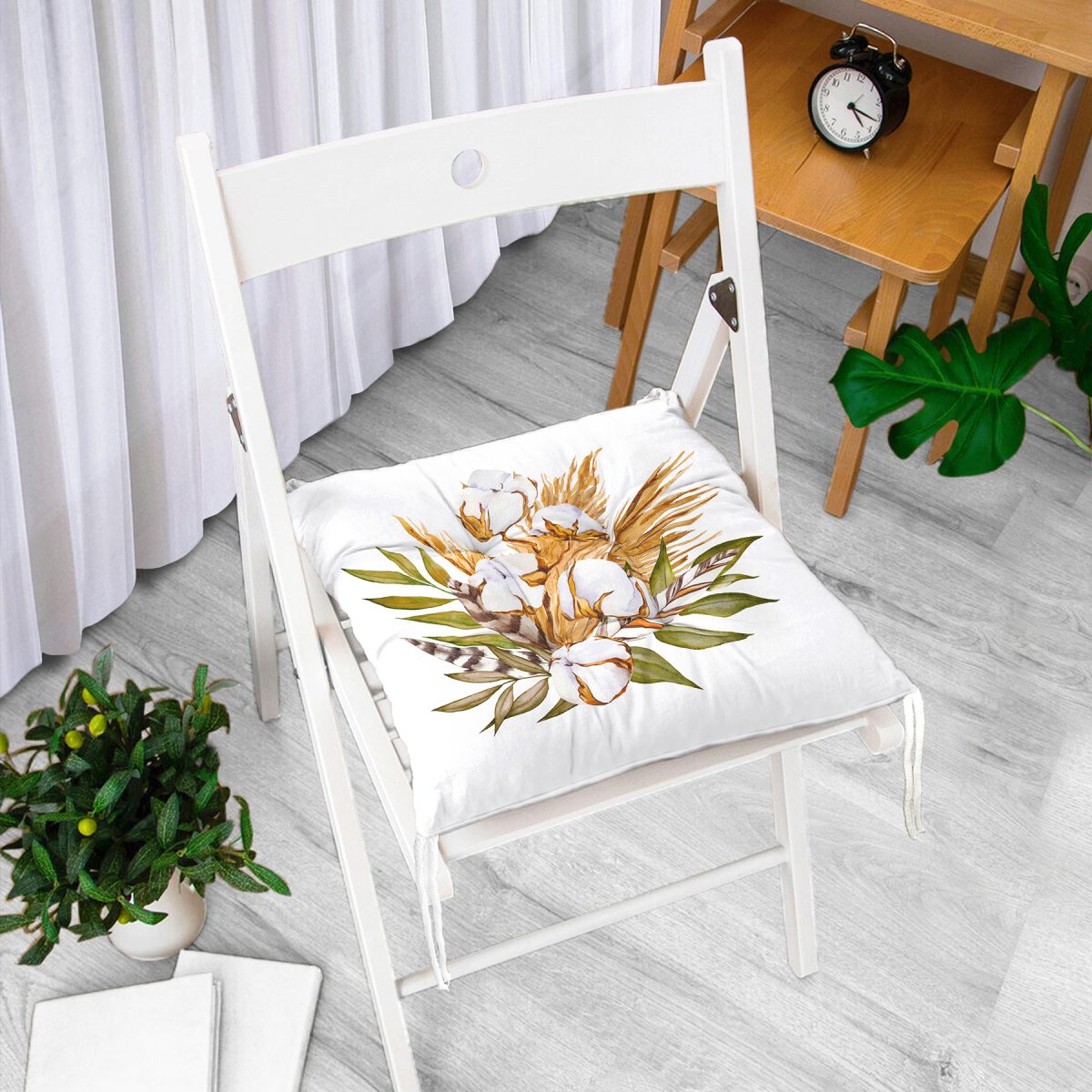 Sonbahar Temalı Kurumuş Yaprak Tasarımlı Modern Pofuduk Sandalye Minderi Realhomes