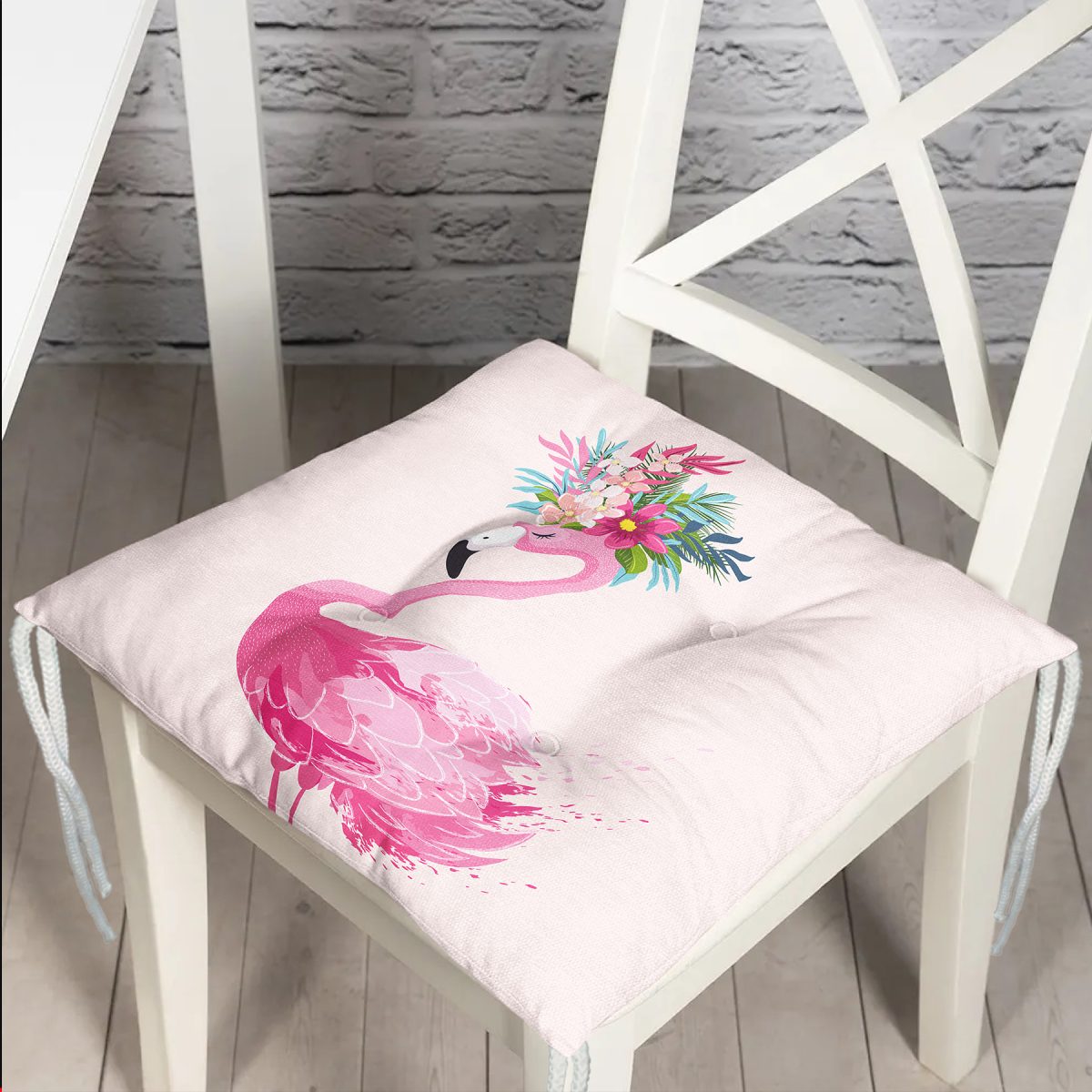 Pembe Flamingo Motifli Dijital Baskılı Pofuduk Sandalye Minderi Realhomes