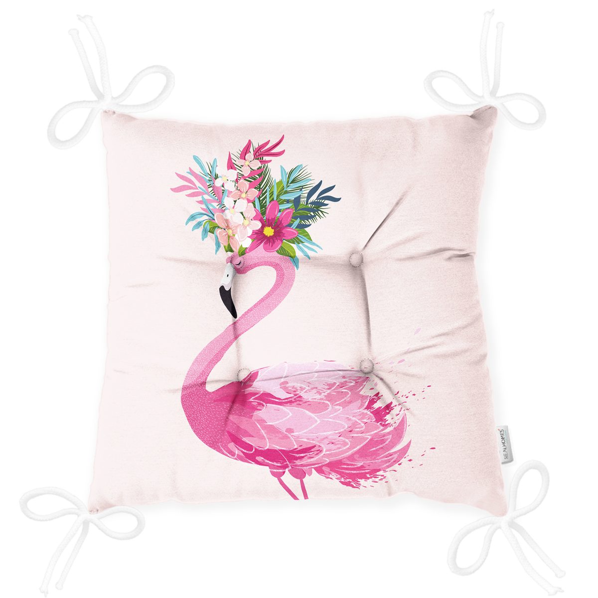 Pembe Flamingo Motifli Dijital Baskılı Pofuduk Sandalye Minderi Realhomes
