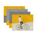 - Servis4lu-SetRyl10-Gorsel-2 - Realhomes 4'lü Hardal Bisikletli Kedili Motifli Dekoratif Sunumluk - Sunum Altlığı - Amerikan Servis Seti Realhomes