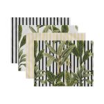 - Servis4lu-SetRyl19-Gorsel-2 - Realhomes 4'lü Düz Çizgili Tropik Yapraklar Özel Tasarımlı Sunumluk - Sunum Altlığı - Amerikan Servis Seti Realhomes