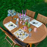 4'lü Geometrik Üçgen Tasarımlı Tropik Yaprak Motifli Dijital Baskılı Sunumluk - Sunum Altlığı - Amerikan Servis Seti Realhomes