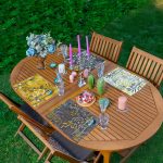 - Servis4lu-SetRyl22-Gorsel - Realhomes 4'lü Renkli Zeminler Tropik Çiçekler Dijital Baskılı Sunumluk - Sunum Altlığı - Amerikan Servis Seti Realhomes