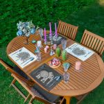 - Servis4lu-SetRyl23-Gorsel - Realhomes 4'lü Karakalem Etnik Fil Motifli Tropik Yaprak Tasarımlı Sunumluk - Sunum Altlığı - Amerikan Servis Seti Realhomes