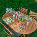 - Servis4lu-SetRyl27-Gorsel - Realhomes 4'lü Turuncu Yeşil Renkli Suluboya Tasarımlı Dekoratif Sunumluk - Sunum Altlığı - Amerikan Servis Seti Realhomes