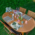 - Servis4lu-SetRyl29-Gorsel - Realhomes 4'lü Siyah Beyaz Çizgili Tropik Yapraklar Özel Tasarım Modern Sunumluk - Sunum Altlığı - Amerikan Servis Seti Realhomes