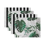 - Servis4lu-SetRyl29-Gorsel-2 - Realhomes 4'lü Siyah Beyaz Çizgili Tropik Yapraklar Özel Tasarım Modern Sunumluk - Sunum Altlığı - Amerikan Servis Seti Realhomes