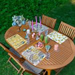 4'lü Sarı Gri Tropik Çiçekler Özel Tasarımlı Dekoratif Sunumluk - Sunum Altlığı - Amerikan Servis Seti Realhomes