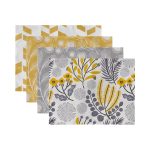 4'lü Sarı Gri Tropik Çiçekler Özel Tasarımlı Dekoratif Sunumluk - Sunum Altlığı - Amerikan Servis Seti Realhomes