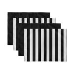 4'lü Siyah Beyaz Çizgili Düz Siyah Özel Tasarımlı Modern Sunumluk - Sunum Altlığı - Amerikan Servis Seti Realhomes