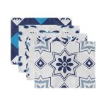 4'lü Mavi Çini Motifli Dijital Baskılı Dekoratif Sunumluk - Sunum Altlığı - Amerikan Servis Seti Realhomes