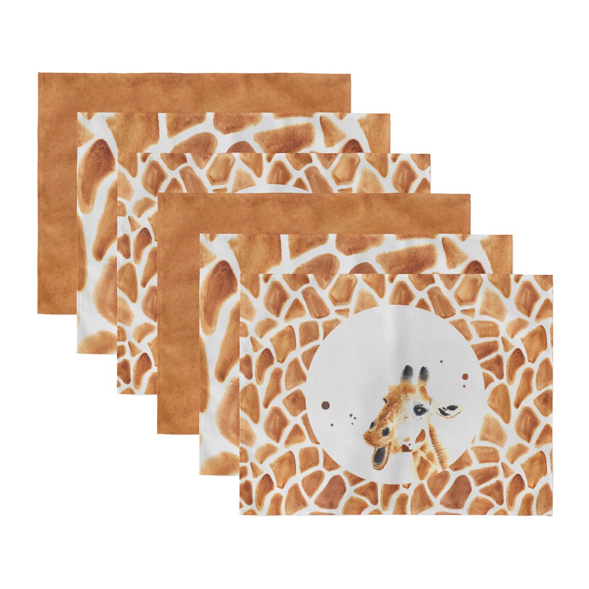 6'lı Kahverengi Zürafa Özel Tasarımlı Dijital Baskılı Sunum Altlığı - Amerikan Servis Seti Realhomes