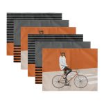 6'lı Kiremit Renkli Bisikletli Adam Çizgili Tasarımlı Sunum Altlığı - Amerikan Servis Seti Realhomes