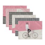 - RealHomes Özel Tasarım 6'lı Amerikan Servis Takımı - Realhomes 6'lı Pembe Kedili Bisikletli Adam Dijital Baskılı Sunum Altlığı - Amerikan Servis Seti Realhomes