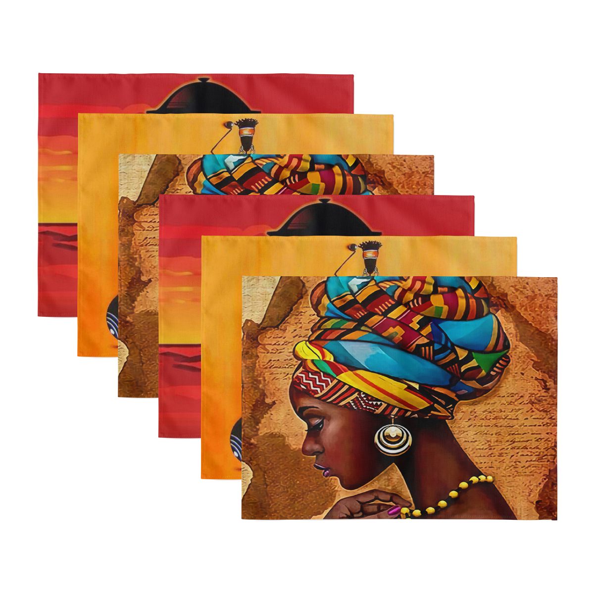 6'lı Etnik Afrika Kadınlar Özel Tasarımlı Dijital Baskılı Sunum Altlığı - Amerikan Servis Seti Realhomes