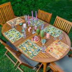 - RealHomes Özel Tasarım 6'lı Amerikan Servis Takımı - Realhomes 6'lı Turuncu Yeşil Renkli Suluboya Tasarımlı Dekoratif Sunum Altlığı - Amerikan Servis Seti Realhomes