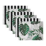 - RealHomes Özel Tasarım 6'lı Amerikan Servis Takımı - Realhomes 6'lı Siyah Beyaz Çizgili Tropik Yapraklar Özel Tasarım Modern Sunum Altlığı - Amerikan Servis Seti Realhomes