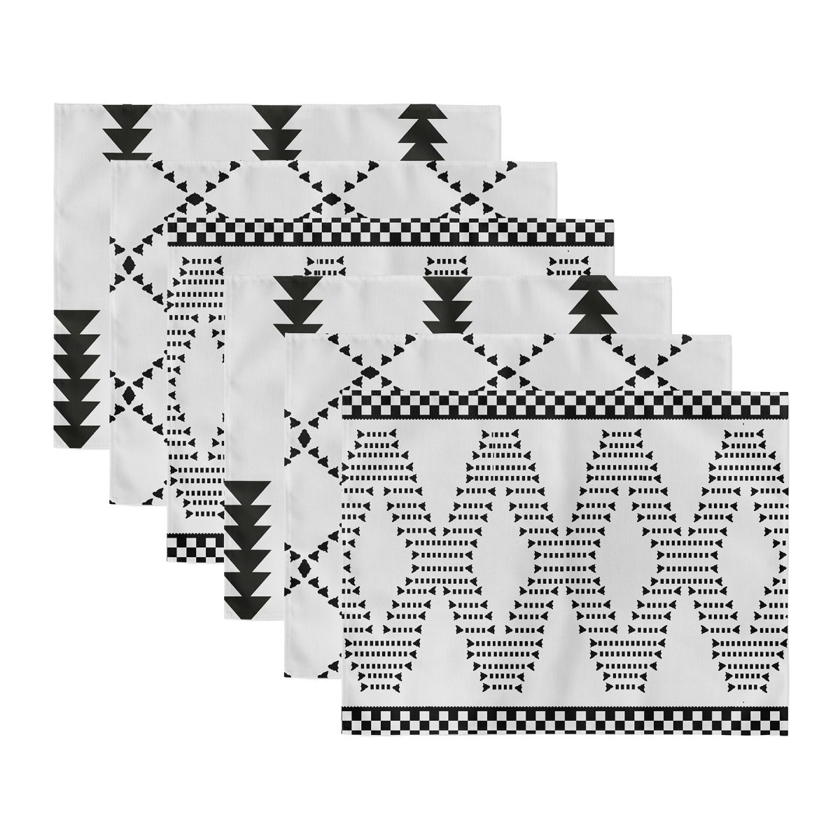 6'lı Siyah Beyaz Geometrik Çizgili Dekoratif Sunum Altlığı - Amerikan Servis Seti Realhomes