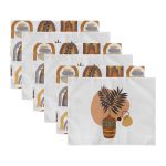 - RealHomes Özel Tasarım 6'lı Amerikan Servis Takımı - Realhomes 6'lı Etnik Motifli Onedraw Temalı Saksılı Tropik Yapraklar Sunum Altlığı - Amerikan Servis Seti Realhomes