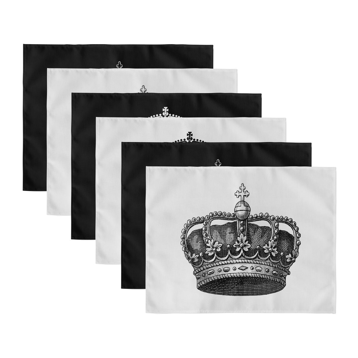 6'lı Siyah Beyaz Temalı Kral Tacı Tasarımlı Dijital Baskılı Sunum Altlığı - Amerikan Servis Seti Realhomes