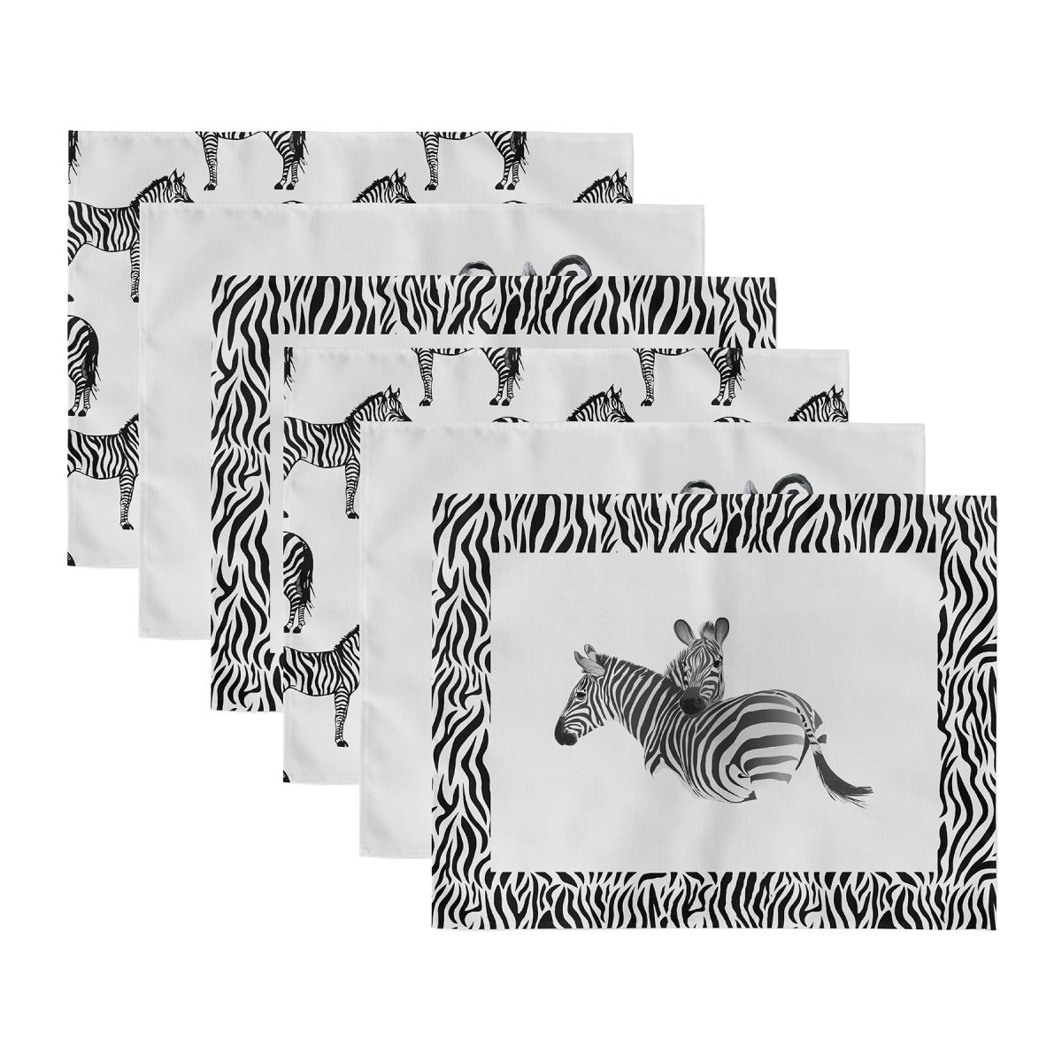 6'lı Siyah Beyaz Zebra Temalı Özel Tasarım Dijital Baskılı Modern Sunum Altlığı - Amerikan Servis Seti Realhomes