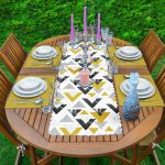 Mermer Detaylı Siyah Beyaz Geometrik Motifli 1 Adet Runner & 4 Adet Yeşil Renkli Amerikan Servis Realhomes