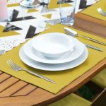 Mermer Detaylı Siyah Beyaz Geometrik Motifli 1 Adet Runner & 4 Adet Yeşil Renkli Amerikan Servis Realhomes