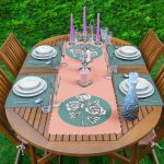 Pudra Yeşil Zeminli Beyaz Gül Tasarımlı 1 Adet Runner & 4 Adet Yeşil Renkli Amerikan Servis Realhomes