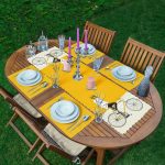 Sarı Krem Zemin Bisikletli Adam Motifli 1 Adet Runner & 4 Adet Yeşil Renkli Amerikan Servis Realhomes