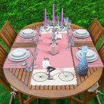 - ServisRunner-DuzRenkSet-Ryl39-Gorsel-1 - Realhomes  Pembe Krem Zemin Bisikletli Adam Motifli 1 Adet Runner & 4 Adet Yeşil Renkli Amerikan Servis Realhomes