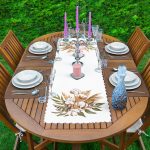 Sonbahar Temalı Kurumuş Yaprak Tasarımlı Modern 1 Adet Runner & 4 Adet Yeşil Renkli Amerikan Servis Realhomes