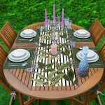 Çizgili Zemin Tropik Yaprak Motifli Modern 1 Adet Runner & 4 Adet Yeşil Renkli Amerikan Servis Realhomes