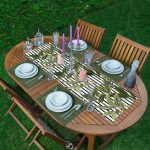 Çizgili Zemin Tropik Yaprak Motifli Modern 1 Adet Runner & 4 Adet Yeşil Renkli Amerikan Servis Realhomes