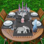 Koyu Füme Zemin Etnik Fil Motifli Dekoratif 1 Adet Runner & 4 Adet Yeşil Renkli Amerikan Servis Realhomes