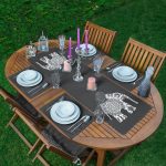 Koyu Füme Zemin Etnik Fil Motifli Dekoratif 1 Adet Runner & 4 Adet Yeşil Renkli Amerikan Servis Realhomes