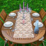 Renkli Etnik Tasarımlı Dekoratif 1 Adet Runner & 4 Adet Yeşil Renkli Amerikan Servis Realhomes