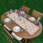 Renkli Etnik Tasarımlı Dekoratif 1 Adet Runner & 4 Adet Yeşil Renkli Amerikan Servis Realhomes