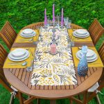 Sarı Detaylı Çiçek Temalı Dijital Baskılı Modern 1 Adet Runner & 4 Adet Yeşil Renkli Amerikan Servis Realhomes