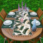 - ServisRunner-DuzRenkSet-Ryl47-Gorsel-1 - Realhomes Gold Detaylı Tropik Yaprak Tasarımlı Dekoratif 1 Adet Runner & 4 Adet Yeşil Renkli Amerikan Servis Realhomes