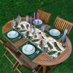 - ServisRunner-DuzRenkSet-Ryl47-Gorsel - Realhomes Gold Detaylı Tropik Yaprak Tasarımlı Dekoratif 1 Adet Runner & 4 Adet Yeşil Renkli Amerikan Servis Realhomes