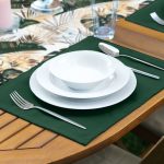 - ServisRunner-DuzRenkSet-Ryl47-Gorsel-2 - Realhomes Gold Detaylı Tropik Yaprak Tasarımlı Dekoratif 1 Adet Runner & 4 Adet Yeşil Renkli Amerikan Servis Realhomes