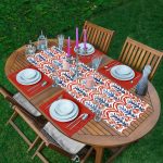 Mavi Kırmızı Damask Motifli Dekoratif 1 Adet Runner & 4 Adet Yeşil Renkli Amerikan Servis Realhomes