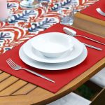 Mavi Kırmızı Damask Motifli Dekoratif 1 Adet Runner & 4 Adet Yeşil Renkli Amerikan Servis Realhomes