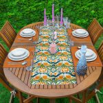 - ServisRunner-DuzRenkSet-Ryl50-Gorsel-1 - Realhomes Yeşil Damask Tasarımlı Dijital Baskılı Dekoratif 1 Adet Runner & 4 Adet Yeşil Renkli Amerikan Servis Realhomes