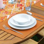 Turuncu Damask Tasarımlı Dijital Baskılı Dekoratif 1 Adet Runner & 4 Adet Yeşil Renkli Amerikan Servis Realhomes